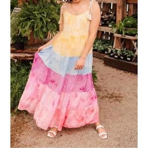 NEW WHITE BIRCH tiered tie dye maxi dress in multi